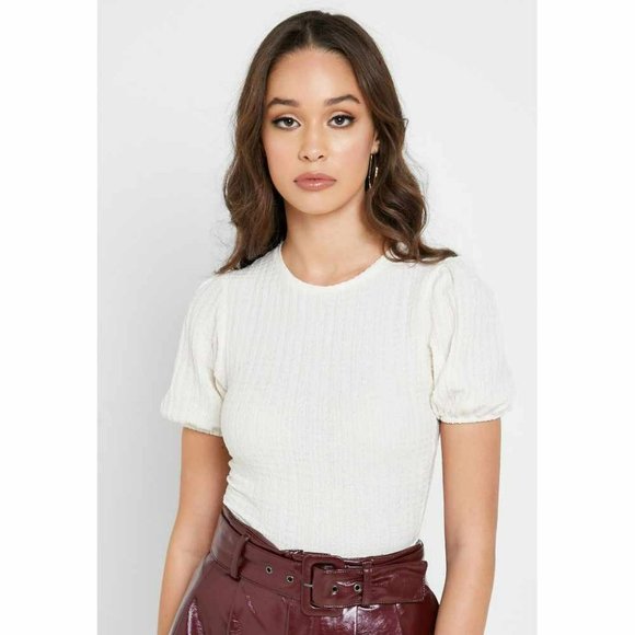 Topshop Women's Cream Puff Sleeve Crop Top Size US 6